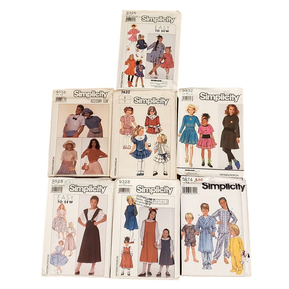 Simplicity Uncut Lot of 7 Easy Sewing Pattern Girl Knit Dress Accessories Pajama